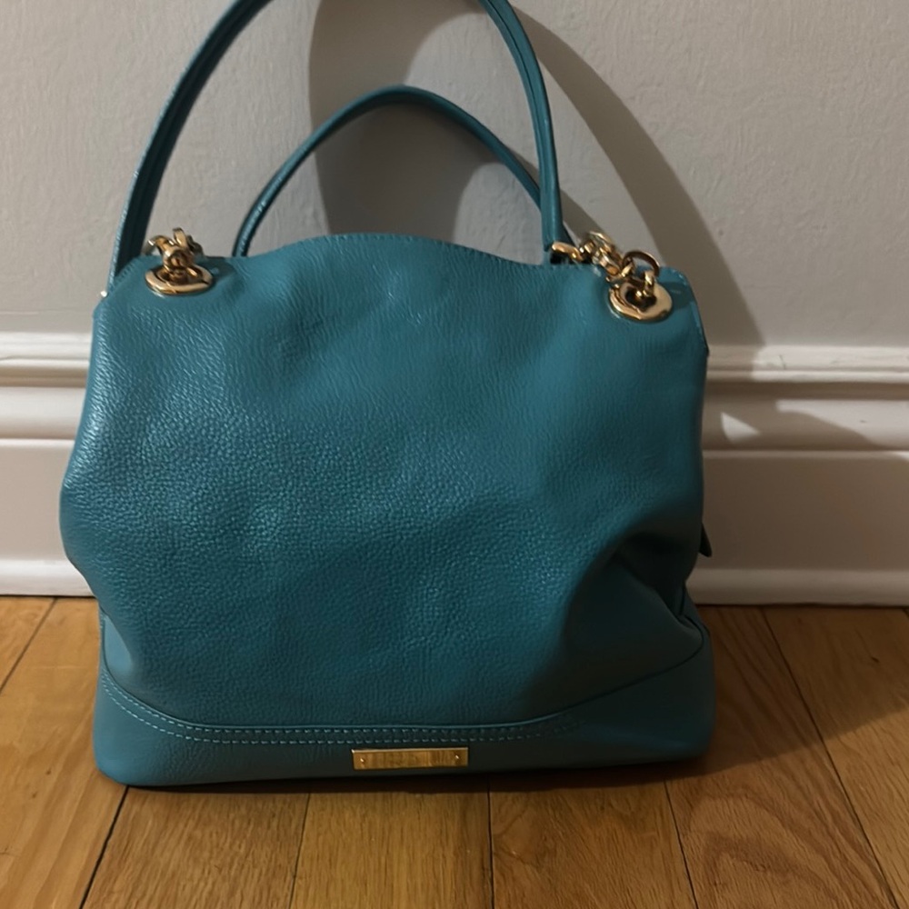 Aqua leather bag